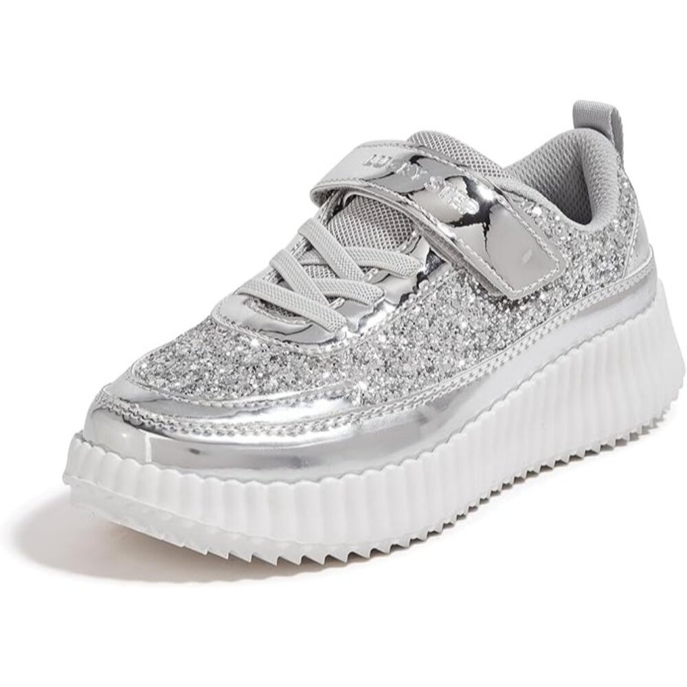LUCKY STEP Kid's Glitter Running Sparkly Sneaker,Silver, Size 11 Toddler